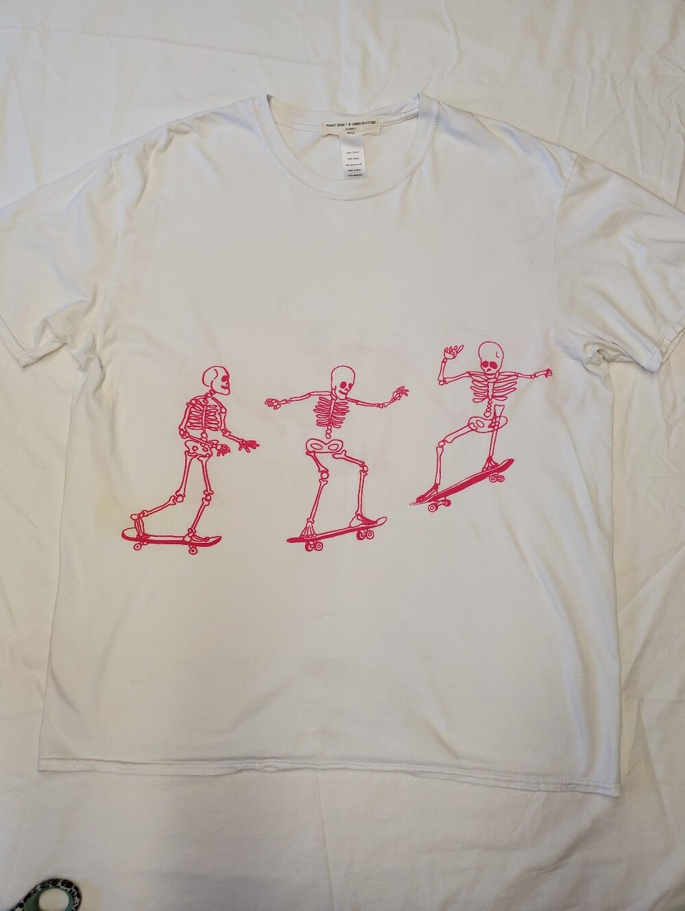 Project Social T Urban Outfitters Skeleton Skateboard Tee One Size White Pink